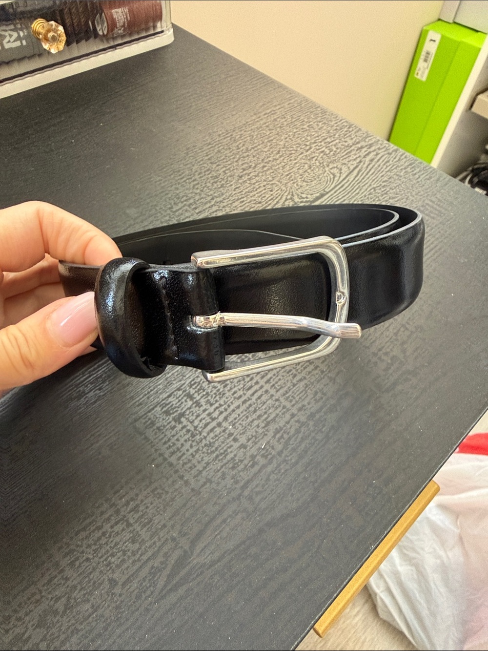 Zara Black Leather Belt with Silver Buckle